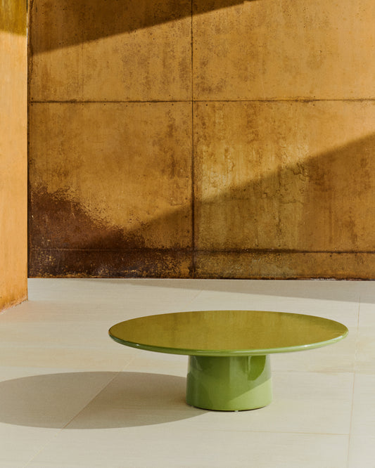 Table basse Albanella en ciment avec finition vert brillant Ø 110 cm
