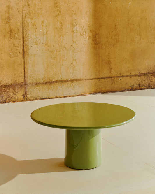 Table basse Albanella en ciment avec finition vert brillant Ø 85 cm