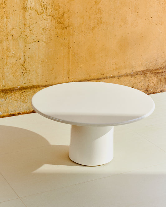 Table basse Albanella en ciment avec finition blanc brillant Ø 85 cm