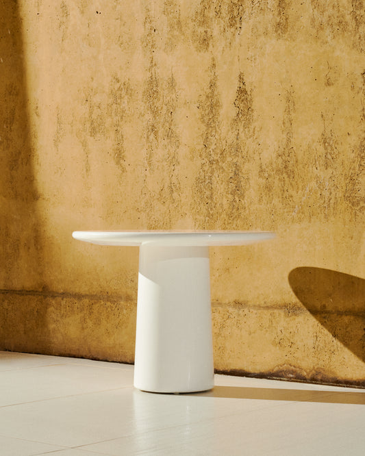 Table basse Albanella en ciment avec finition blanc brillant Ø 65 cm