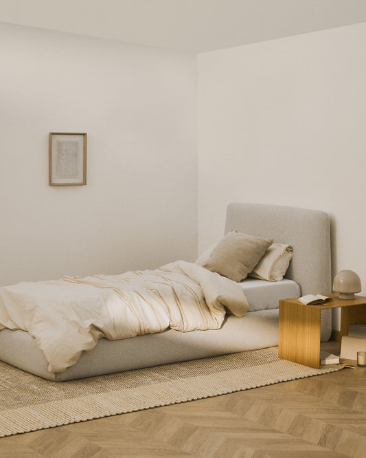 Lit déhoussable Martina en chenille écrue pour matelas de 90 x 200 cm