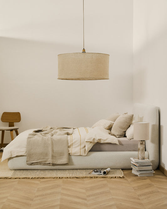 Lit déhoussable Martina en chenille écrue pour matelas de 160 x 200 cm