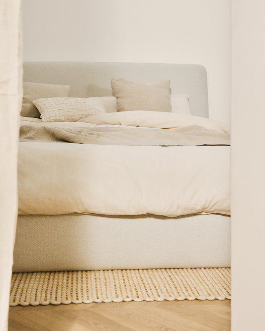 Lit déhoussable Martina en chenille écrue pour matelas de 180 x 200 cm