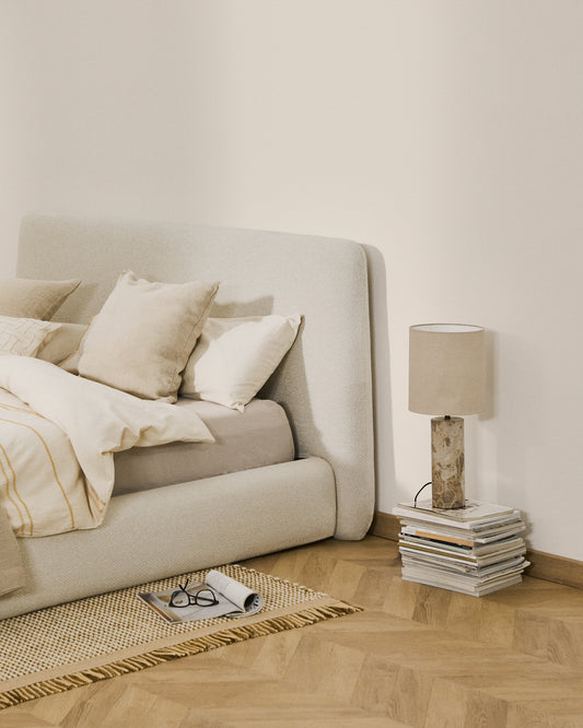 Housse pour cadre de lit Martina en chenille écrue pour matelas de 160 x 200 cm