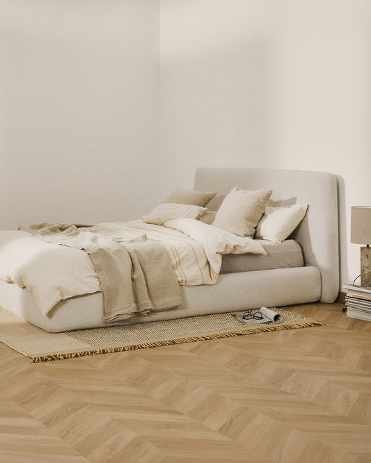 Housse pour cadre de lit Martina en chenille écrue pour matelas de 180 x 200 cm