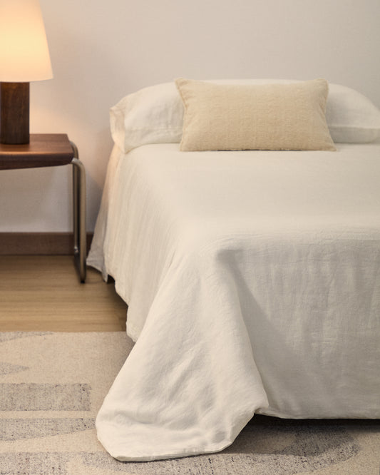 Ensemble Simmel housse de couette et taie d’oreiller en coton et lin couleur écrue pour lit de 90 cm