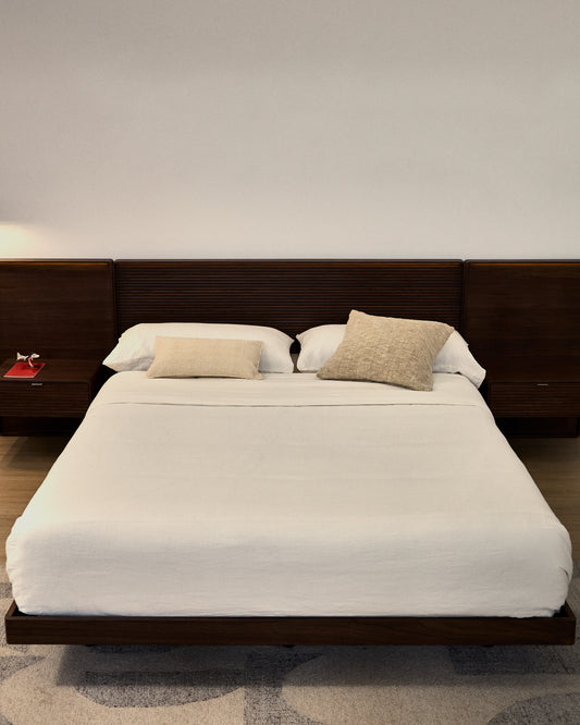 Ensemble Simmel housse de couette et taie d’oreiller en coton et lin couleur écrue pour lit de 180 cm