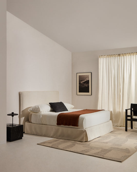 Lit déhoussable Jaira en chenille blanche pour matelas de 180 x 200 cm FSC Mix Credit