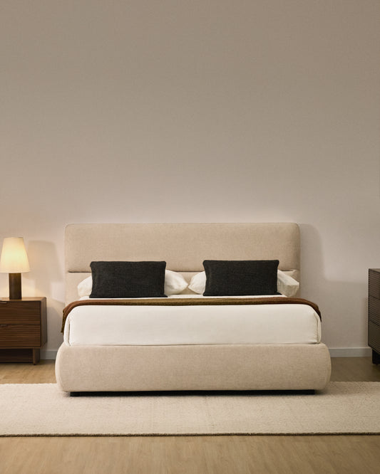 Lit déhoussable Dafra en chenille beige avec coffre relevable pour matelas de 160 x 200 cm