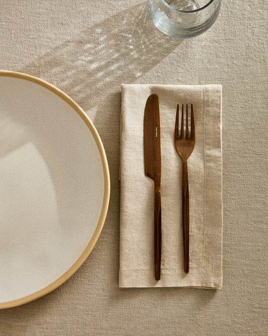 Ensemble Aldine de 2 serviettes en coton et lin couleur gris pierre