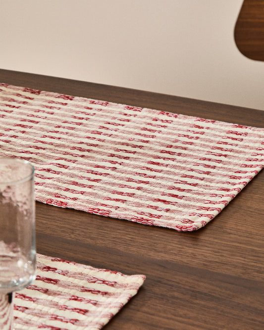 Ensemble Coren de 2 sets de table 100 % coton jacquard à motif contrasté rouge 35 x 50 cm