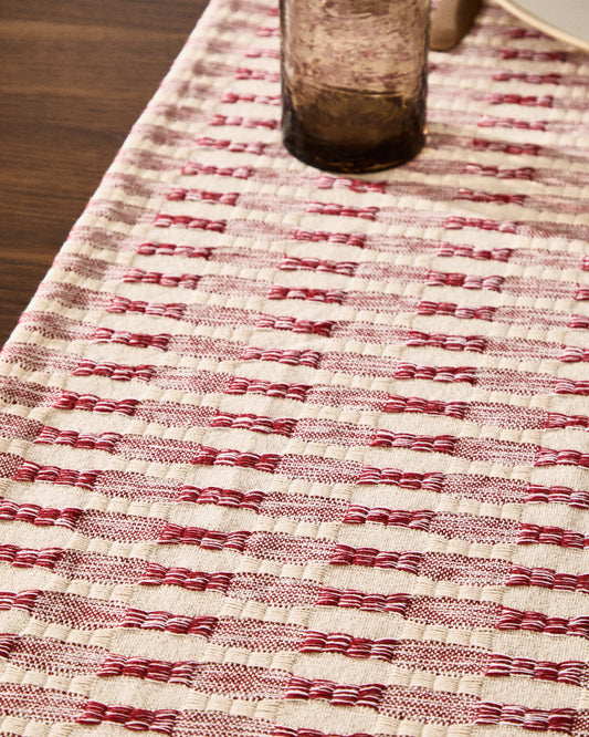 Chemin de table Coren 100 % coton jacquard avec motif contrasté rouge 50 x 150 cm