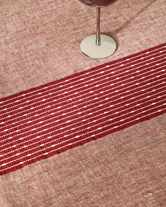 Nappe Calena en jacquard lin avec bande centrale rouge 150 x 250 cm