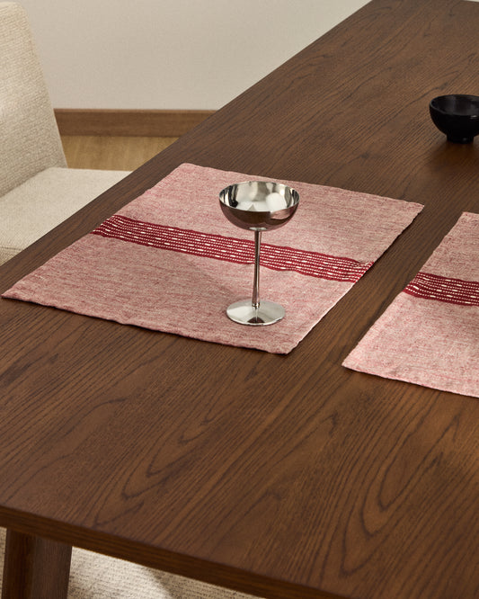 Lot de 2 sets de table Calena en jacquard lin avec bande centrale rouge 35 x 50 cm