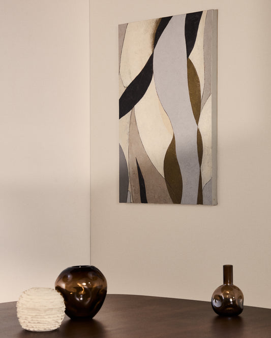Toile abstraite Marvilo grise et moutarde 60 x 90 cm