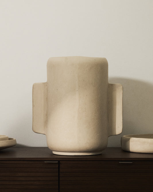 Vase Mireni en papier mâché beige 38 cm