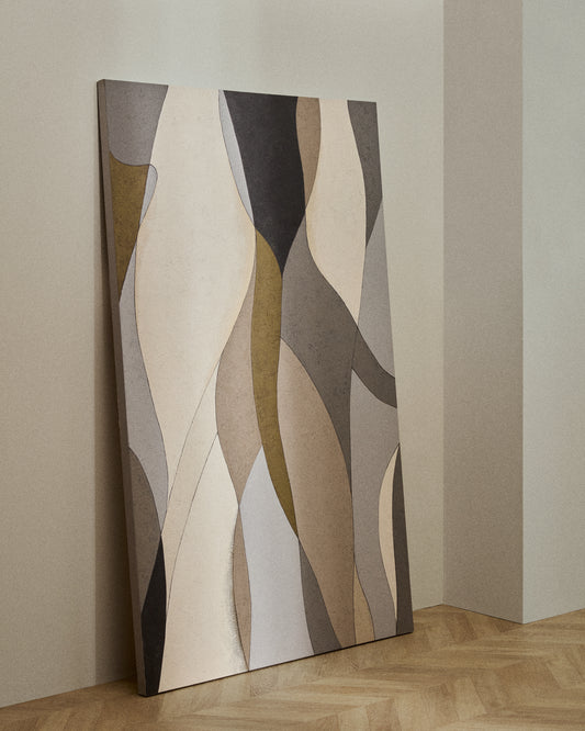 Toile abstraite Marvilo grise et moutarde 120 x 200 cm