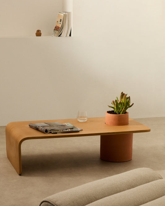 Table basse Olaria en terre cuite et placage de chêne, finition naturelle 110 x 60 cm