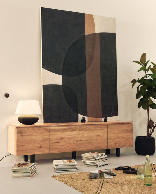 Meuble TV Uxue 4 portes en bois d’acacia avec finition blanchie 200 x 58 cm