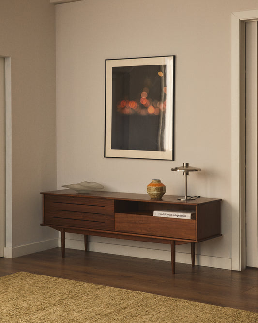 Meuble TV Carolin 1 porte et 1 tiroir placage de noyer 180 x 63,5 cm