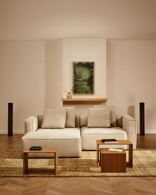 Canapé-lit Marela 3 places avec méridienne gauche en chenille beige 236 cm FSC Mix Credit