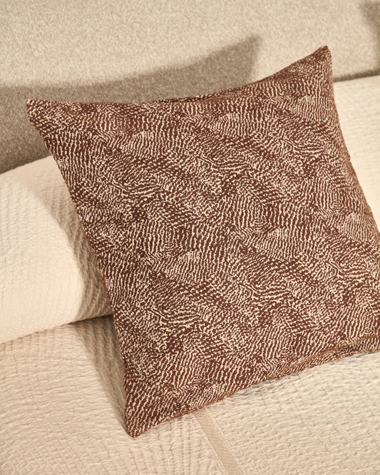 Housse de coussin Junie en jacquard de coton marron et beige 50 x 50 cm