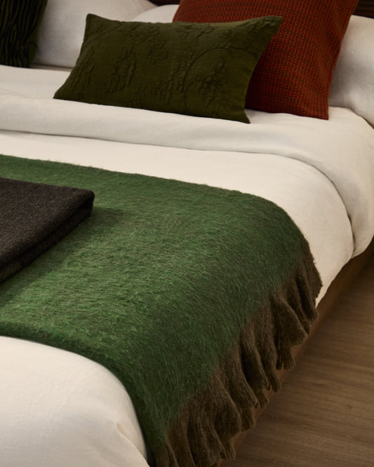 Plaid Odelna en laine et acrylique avec volants vert 130 x 170 cm