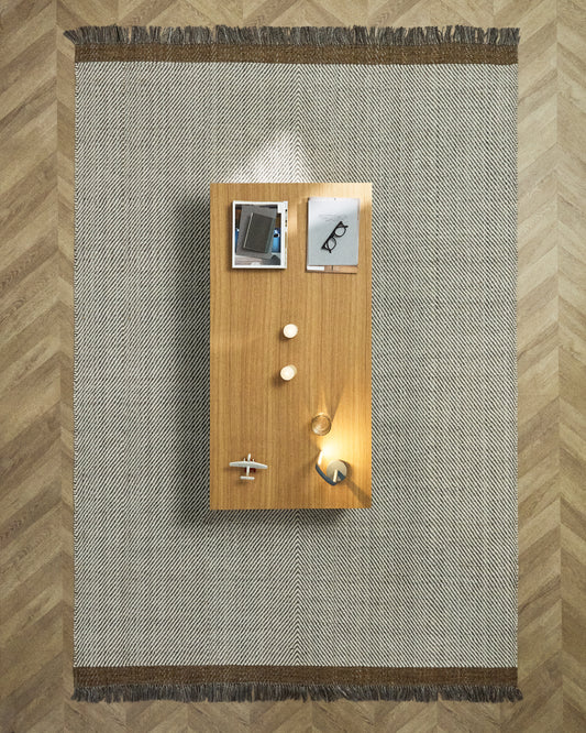 Tapis Brina en laine jacquard à chevrons beiges 300 x 200 cm