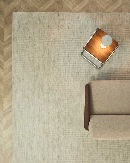 Tapis Dalena en laine jacquard à rayures beiges 300 x 200 cm