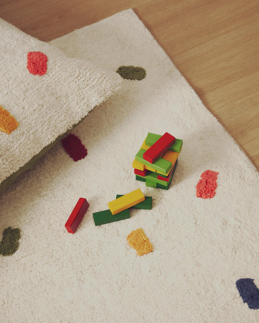 Tapis Epifania 100 % coton blanc à pois multicolores 150 x 200 cm