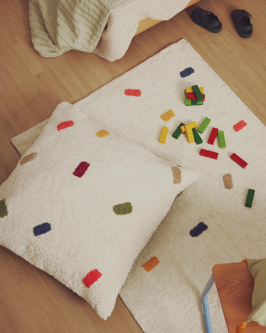 Housse de coussin de sol Epifania 100 % coton blanc à pois multicolores