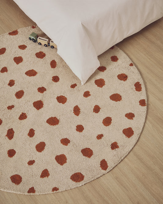 Tapis rond Tandani en coton beige avec motif de guépard orange Ø 100 cm