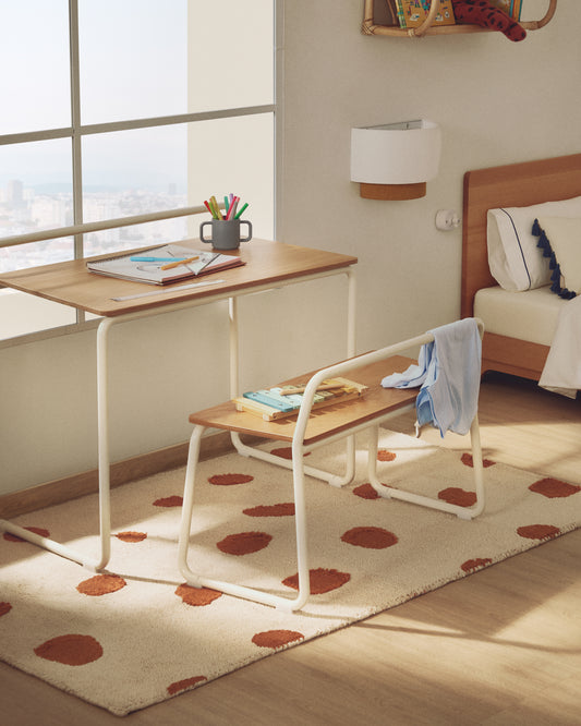 Tapis Tandani en coton beige avec motif de guépard orange 90 x 150 cm