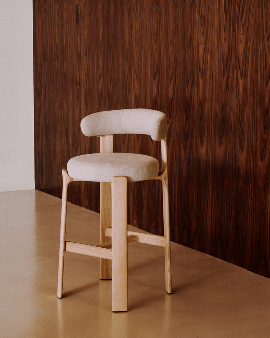 Tabouret Granite en tissu chenille beige et bois de frêne avec finition ton naturel FSC 100 % 75 cm