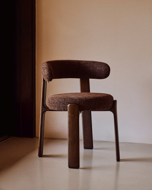 Granite chair in brown chenille and with solid ash wood in a walnut finish FSC 100%