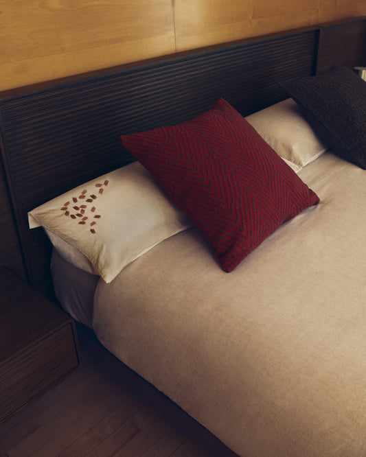 Ensemble Virelda housse de couette et taie d’oreiller en coton et lin beige avec broderie pour lit de 150 cm