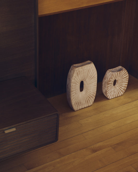 Vase Valura en papier mâché rose et beige 21 cm