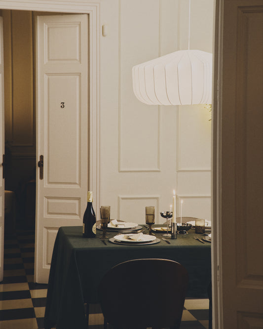 Tovaglia Flia in lino e cotone verde con ricamo in lurex verde 150 x 250 cm