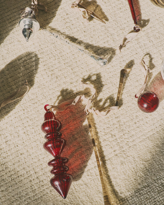 Ensemble Lioren de 2 décorations suspendues en verre recyclé rouge 21 cm