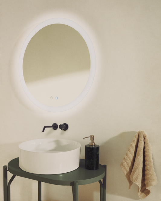 Miroir rond Mervi de salle de bains avec éclairage LED et traitement antibuée Ø 80 cm