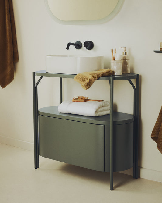 Meuble de salle de bain Arely avec structure en acier et MDF laqué vert 90 x 40 cm