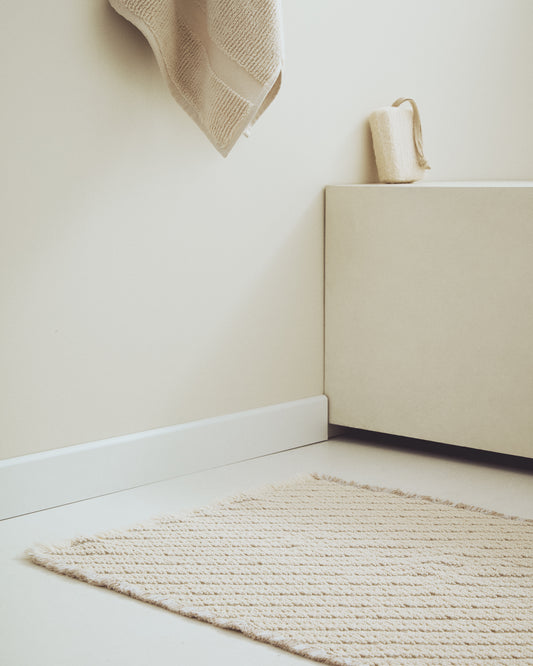 Tapis de bain Janu 100 % coton structure diagonale écrue 50 x 70 cm