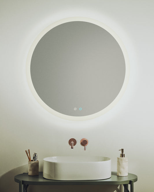 Miroir rond Mervi pour salle de bains avec éclairage LED et traitement antibuée Ø 60 cm