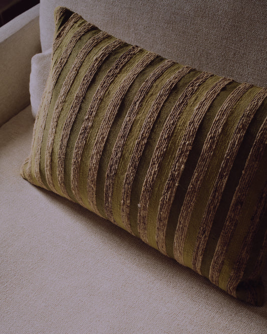 Housse de coussin Dorevi en soie mélangée jacquard à rayures vertes 40 x 60 cm
