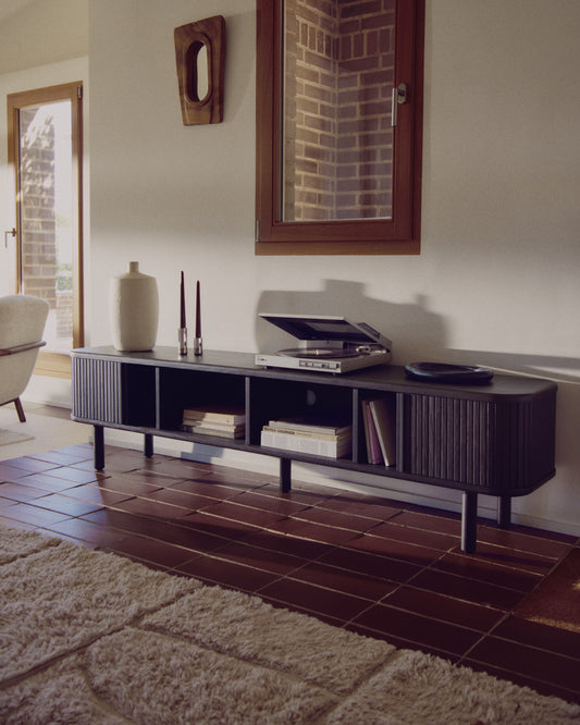 Meuble TV Mailen 2 portes en placage de frêne avec finition foncée  200 x 50 cm