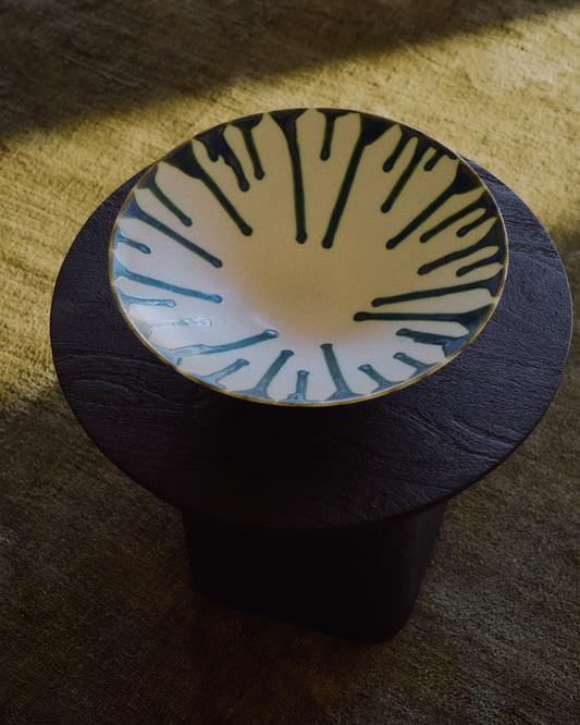 Centre de table Olmera en céramique beige et verte Ø 36,5 cm