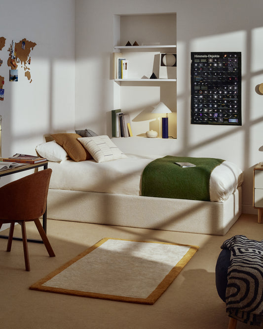 Sommier coffre déhoussable à ouverture latérale Nelzi en chenille écrue pour matelas de 90 x 200 cm FSC 100 %