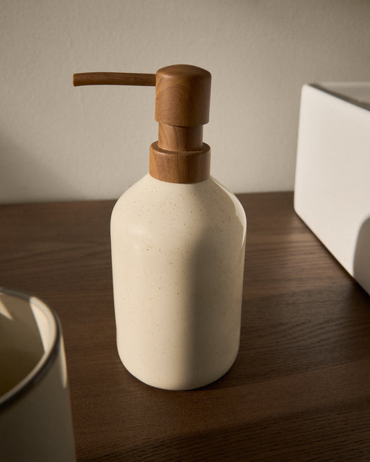 Noris soap dispenser in ecru enamelled stoneware
