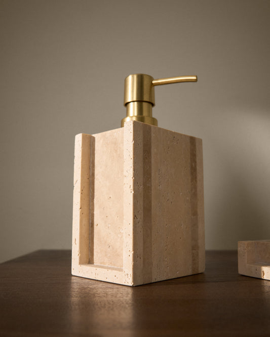 Distributeur de savon Zenen en marbre travertin beige