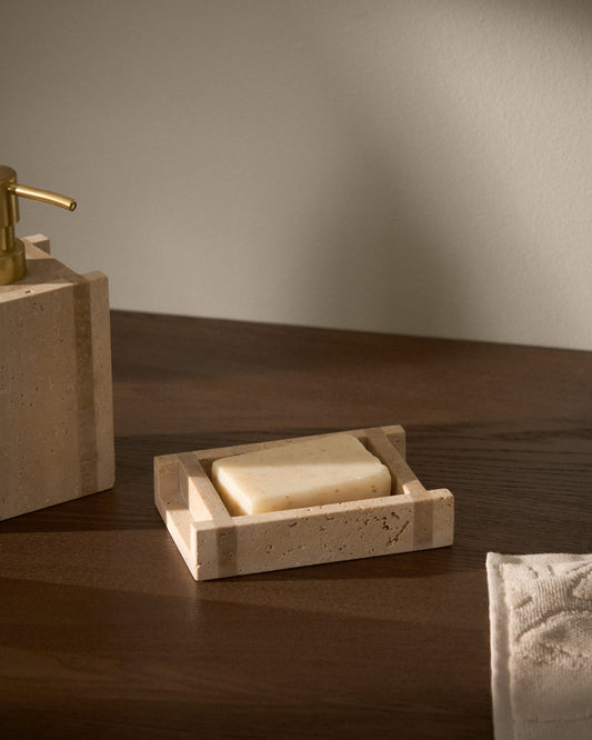 Porte-savon Zenen en marbre travertin beige